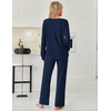 image:imageEkouaer Womens Pajamas Set 2 Piece Lounge Sets Ribbed Knit Button Down Pjs Set Fleece Long Sleeve SleepwearNavy Blue