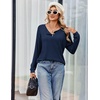 image:imageEkouaer Womens Pajamas Set 2 Piece Lounge Sets Ribbed Knit Button Down Pjs Set Fleece Long Sleeve SleepwearNavy Blue