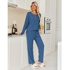 image:imageEkouaer Womens Pajamas Set 2 Piece Lounge Sets Ribbed Knit Button Down Pjs Set Fleece Long Sleeve SleepwearRoyal Blue