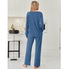image:imageEkouaer Womens Pajamas Set 2 Piece Lounge Sets Ribbed Knit Button Down Pjs Set Fleece Long Sleeve SleepwearRoyal Blue