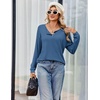 image:imageEkouaer Womens Pajamas Set 2 Piece Lounge Sets Ribbed Knit Button Down Pjs Set Fleece Long Sleeve SleepwearRoyal Blue