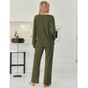image:imageEkouaer Womens Pajamas Set 2 Piece Lounge Sets Ribbed Knit Button Down Pjs Set Fleece Long Sleeve SleepwearSage Green