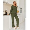image:imageEkouaer Womens Pajamas Set 2 Piece Lounge Sets Ribbed Knit Button Down Pjs Set Fleece Long Sleeve SleepwearSage Green