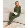 image:imageEkouaer Womens Pajamas Set 2 Piece Lounge Sets Ribbed Knit Button Down Pjs Set Fleece Long Sleeve SleepwearSage Green