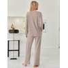 image:imageEkouaer Womens Pajamas Set 2 Piece Lounge Sets Ribbed Knit Button Down Pjs Set Fleece Long Sleeve SleepwearTaupe Gray