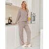 image:imageEkouaer Womens Pajamas Set 2 Piece Lounge Sets Ribbed Knit Button Down Pjs Set Fleece Long Sleeve SleepwearTaupe Gray