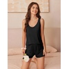 image:imageEkouaer Womens Pajamas Set Ribbed Knit Soft Pj Sets Tank Top and Shorts Sleepwear Loungewear Ruffle Hem NightwearBlack
