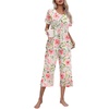 image:imageEkouaer Womens Pajamas Set Short Sleeve Top With Capri Pants Pjs Lounge amp Sleepwear Set SXXL01 WhitePink Floral