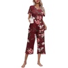 image:imageEkouaer Womens Pajamas Set Short Sleeve Top With Capri Pants Pjs Lounge amp Sleepwear Set SXXL02 Floral Wine