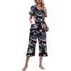 image:imageEkouaer Womens Pajamas Set Short Sleeve Top With Capri Pants Pjs Lounge amp Sleepwear Set SXXL0black With Pink Floral