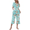 image:imageEkouaer Womens Pajamas Set Short Sleeve Top With Capri Pants Pjs Lounge amp Sleepwear Set SXXL0green With Orange Flower