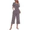 image:imageEkouaer Womens Pajamas Set Short Sleeve Top With Capri Pants Pjs Lounge amp Sleepwear Set SXXL0grey With Floral Print