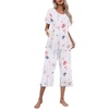 image:imageEkouaer Womens Pajamas Set Short Sleeve Top With Capri Pants Pjs Lounge amp Sleepwear Set SXXL0white With Pink Flowers