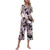 image:imageEkouaer Womens Pajamas Set Short Sleeve Top With Capri Pants Pjs Lounge amp Sleepwear Set SXXLArmy GreenPinkBlack White Leaf