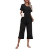 image:imageEkouaer Womens Pajamas Set Short Sleeve Top With Capri Pants Pjs Lounge amp Sleepwear Set SXXLBlack