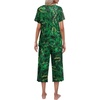 image:imageEkouaer Womens Pajamas Set Short Sleeve Top With Capri Pants Pjs Lounge amp Sleepwear Set SXXLBlackDark Green Leaves