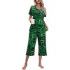 image:imageEkouaer Womens Pajamas Set Short Sleeve Top With Capri Pants Pjs Lounge amp Sleepwear Set SXXLBlackDark Green Leaves