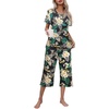 image:imageEkouaer Womens Pajamas Set Short Sleeve Top With Capri Pants Pjs Lounge amp Sleepwear Set SXXLBlackWhite FlowerGreen Leaf