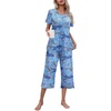 image:imageEkouaer Womens Pajamas Set Short Sleeve Top With Capri Pants Pjs Lounge amp Sleepwear Set SXXLCashew Navy Blue