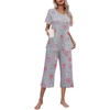 image:imageEkouaer Womens Pajamas Set Short Sleeve Top With Capri Pants Pjs Lounge amp Sleepwear Set SXXLGrayWhite PotCarton Animal