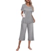 image:imageEkouaer Womens Pajamas Set Short Sleeve Top With Capri Pants Pjs Lounge amp Sleepwear Set SXXLGrayWhite Stripe