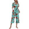 image:imageEkouaer Womens Pajamas Set Short Sleeve Top With Capri Pants Pjs Lounge amp Sleepwear Set SXXLLake BlueOrange Flower