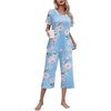 image:imageEkouaer Womens Pajamas Set Short Sleeve Top With Capri Pants Pjs Lounge amp Sleepwear Set SXXLLight BlueWhit Flower