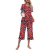 image:imageEkouaer Womens Pajamas Set Short Sleeve Top With Capri Pants Pjs Lounge amp Sleepwear Set SXXLNavy With Red Flower