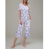 image:imageEkouaer Womens Pajamas Set Short Sleeve Top With Capri Pants Pjs Lounge amp Sleepwear Set SXXLWhitePinkBlue Butterfly