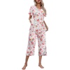 image:imageEkouaer Womens Pajamas Set Short Sleeve Top With Capri Pants Pjs Lounge amp Sleepwear Set SXXLWhiteRed Flower