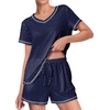 image:imageEkouaer Womens Pajamas Sets Soft 95 Cotton Pjs Short Sleeve Lounge Sets Casual Two Piece Pjs With PocketsBlue Point