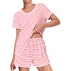 image:imageEkouaer Womens Pajamas Sets Soft 95 Cotton Pjs Short Sleeve Lounge Sets Casual Two Piece Pjs With PocketsPink Stripe