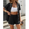 image:imageEkouaer Womens Ribbed Button Down Pajamas Sets 2 Piece Short Sleeve Shorts Pjs Knit Lounge SetsBlack