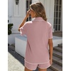 image:imageEkouaer Womens Ribbed Button Down Pajamas Sets 2 Piece Short Sleeve Shorts Pjs Knit Lounge SetsBlush Pink