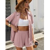image:imageEkouaer Womens Ribbed Button Down Pajamas Sets 2 Piece Short Sleeve Shorts Pjs Knit Lounge SetsBlush Pink