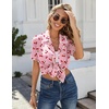 image:imageEkouaer Womens Ribbed Button Down Pajamas Sets 2 Piece Short Sleeve Shorts Pjs Knit Lounge SetsCherry Pink