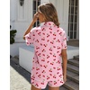 image:imageEkouaer Womens Ribbed Button Down Pajamas Sets 2 Piece Short Sleeve Shorts Pjs Knit Lounge SetsCherry Pink