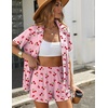 image:imageEkouaer Womens Ribbed Button Down Pajamas Sets 2 Piece Short Sleeve Shorts Pjs Knit Lounge SetsCherry Pink