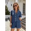 image:imageEkouaer Womens Ribbed Button Down Pajamas Sets 2 Piece Short Sleeve Shorts Pjs Knit Lounge SetsDeep Blue