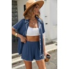 image:imageEkouaer Womens Ribbed Button Down Pajamas Sets 2 Piece Short Sleeve Shorts Pjs Knit Lounge SetsDeep Blue