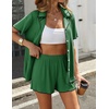 image:imageEkouaer Womens Ribbed Button Down Pajamas Sets 2 Piece Short Sleeve Shorts Pjs Knit Lounge SetsGreen