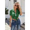 image:imageEkouaer Womens Ribbed Button Down Pajamas Sets 2 Piece Short Sleeve Shorts Pjs Knit Lounge SetsGreen
