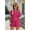 image:imageEkouaer Womens Ribbed Button Down Pajamas Sets 2 Piece Short Sleeve Shorts Pjs Knit Lounge SetsHot Pink