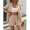 image:imageEkouaer Womens Ribbed Button Down Pajamas Sets 2 Piece Short Sleeve Shorts Pjs Knit Lounge SetsKhaki