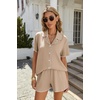 image:imageEkouaer Womens Ribbed Button Down Pajamas Sets 2 Piece Short Sleeve Shorts Pjs Knit Lounge SetsKhakiWhite