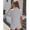 image:imageEkouaer Womens Ribbed Button Down Pajamas Sets 2 Piece Short Sleeve Shorts Pjs Knit Lounge SetsLight Grey