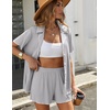 image:imageEkouaer Womens Ribbed Button Down Pajamas Sets 2 Piece Short Sleeve Shorts Pjs Knit Lounge SetsLight Grey