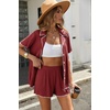 image:imageEkouaer Womens Ribbed Button Down Pajamas Sets 2 Piece Short Sleeve Shorts Pjs Knit Lounge SetsMaroon Red