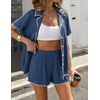 image:imageEkouaer Womens Ribbed Button Down Pajamas Sets 2 Piece Short Sleeve Shorts Pjs Knit Lounge SetsNavy Blue
