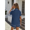 image:imageEkouaer Womens Ribbed Button Down Pajamas Sets 2 Piece Short Sleeve Shorts Pjs Knit Lounge SetsNavy Blue